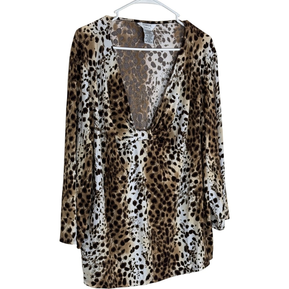 George Women Plus Leopard‎ Print Twist Neck Long Sleeve Top 26W 28W - Picture 4 of 13